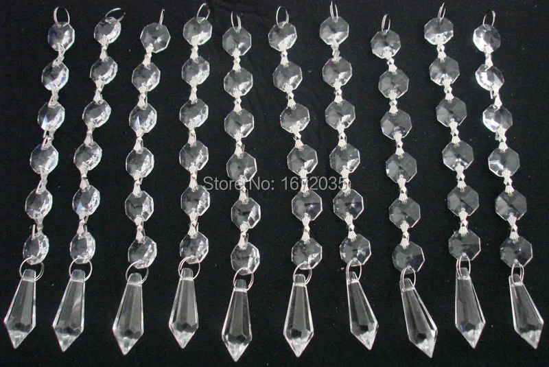 30pcs 38mm Pendant + 14mm Octagon Beads Crystal Chandelier Parts Crystal Clear Lamp Decoration Chandelier Prism Glass Pendants