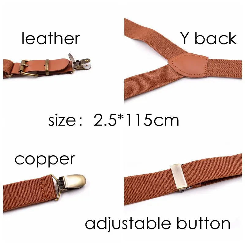 Yienws Bretels Bow Tie Suspenders for Men Vintage Brown Bowtie Braces Y Back Patch Leather Suspenders Wedding Party YiA096