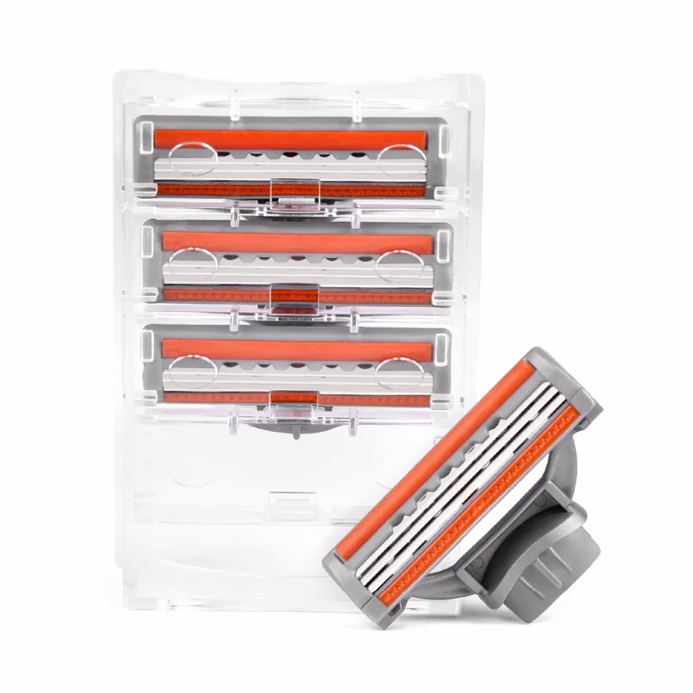 QShave Blue Men Shaving Razor Can Design Your Name on Handle, 1 Handle & 6 Cartridges(5pcs X3 Blade, 1pc X5 Blade, 1pc Handle)