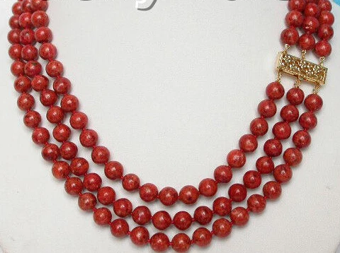 Genuine Natural 3row 8MM red sponge coral necklace 18