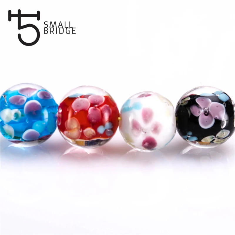 14mm Murano Flower Lampwork Glass Beads for Jewelry Making Women Diy Bracelet Perles Loose Transparent Round Beads L301