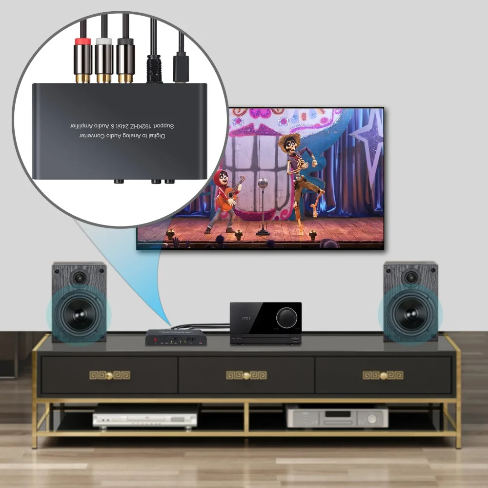 PROZOR Digital to Analog Audio Converter with IR Remote Control Volume 192kHz Coaxial Optical Toslink to L/R RCA 3.5mm Adapter