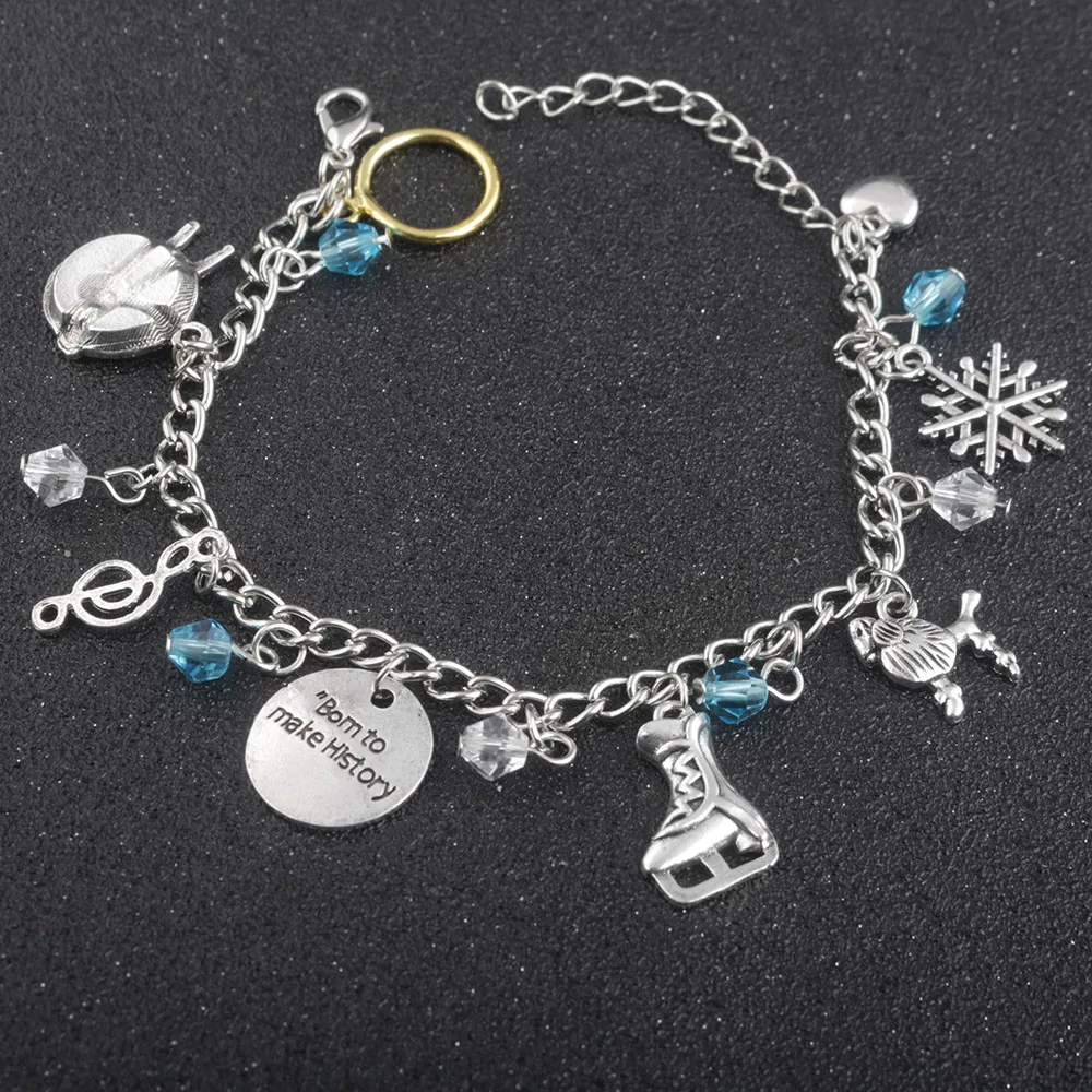 New Japanese YURI on ICE Charm Figure skating Bangles Bom To Make History Woman Girl Luck Crystal Bracelet