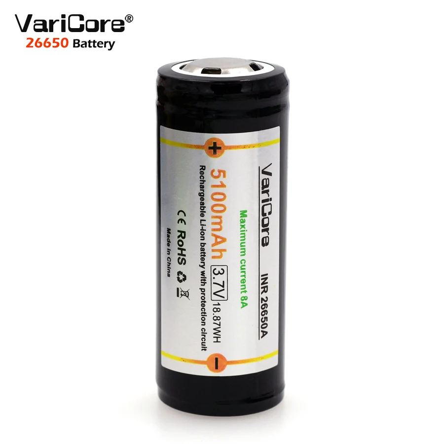 1-10PCS VariCore V-26D 26650 battery 3.7V Rechargeable  Li-ion battery not 18650 battery PCB Protection 8A discharge current.