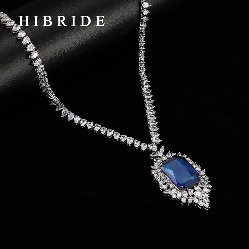 HIBRIDE Luxury White Gold-Color Dark Blue AAA Cubic Zirconia Fashion Women Jewelry Sets N-58