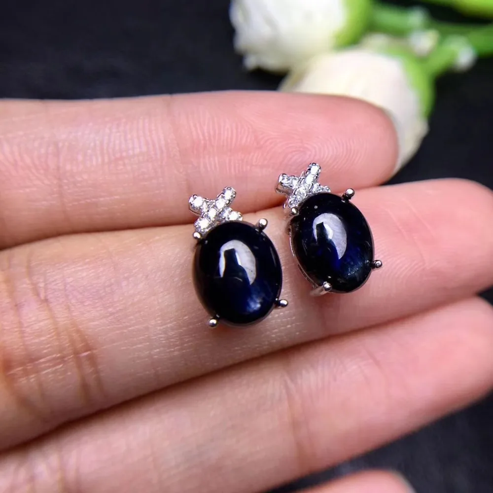 Earring Natural and Real sapphire stud earrings 7*9mm 2pcs gems Natural and real  sapphire 925 sterling silver Earring