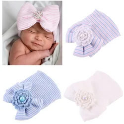 Newborn Hospital Hat Infant Baby Hat Cap with Big Bow Soft Cute Knot Nursery Cotton Knitted Beanie 1pc