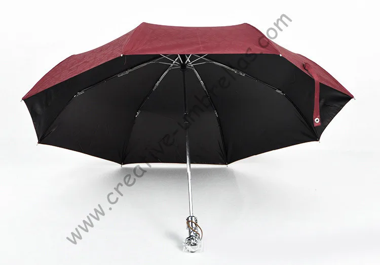 Skull handle,creative umbrella,2 times black coating,100%sunscreen,UPF>50+,parasol,three fold auto open&auto close ,windproof