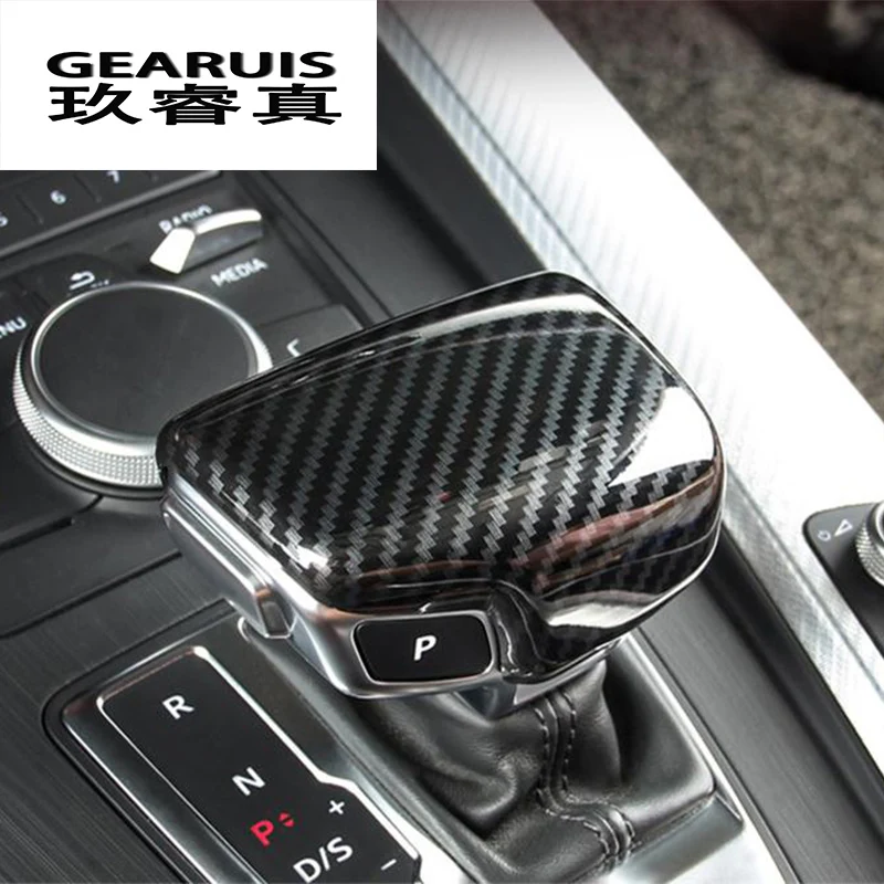 

Car Styling automatic speed gear shift knob head carbon fiber cover Sticker For Audi A4 B9 A5 Q7 shifter trim Auto Accessories