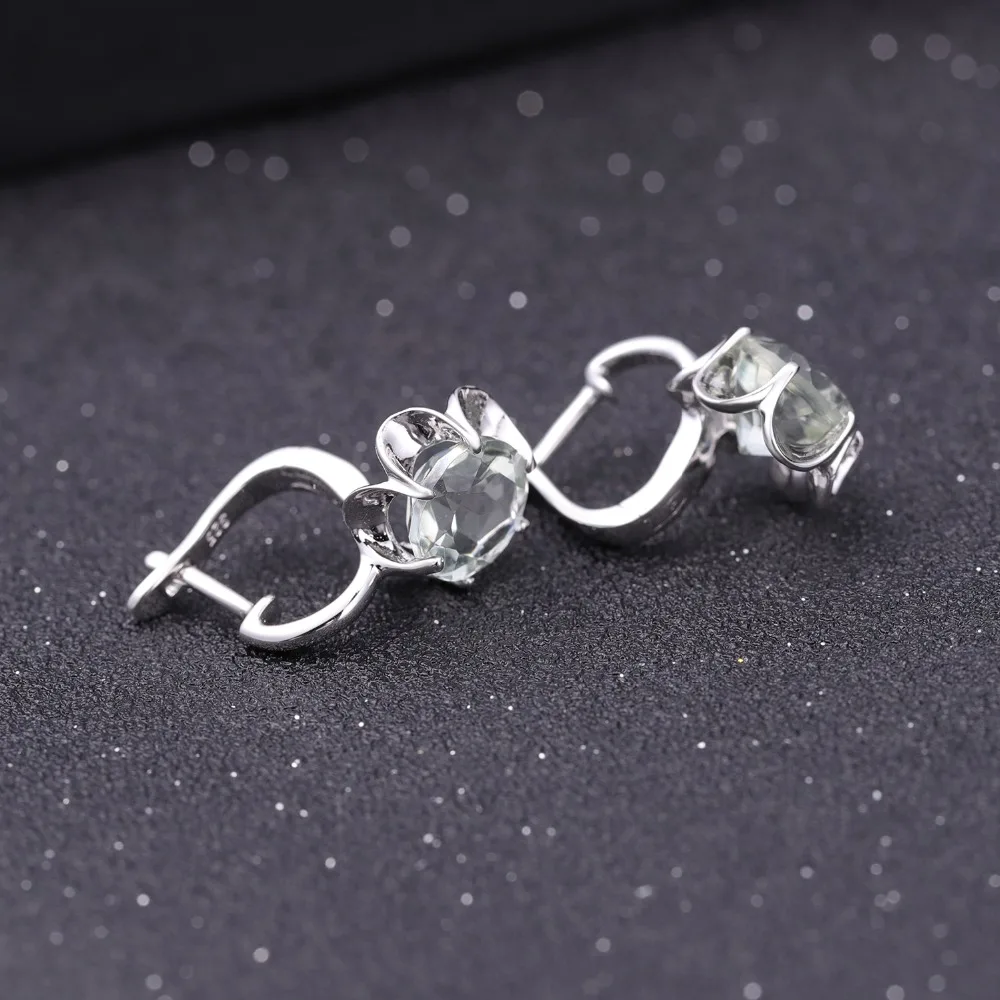 GEM\'S BALLET Pure 925 Sterling Silver Fine Jewelry Oval 5.47Ct Natural Green Amethyst Birthstone Stud Earrings For Women