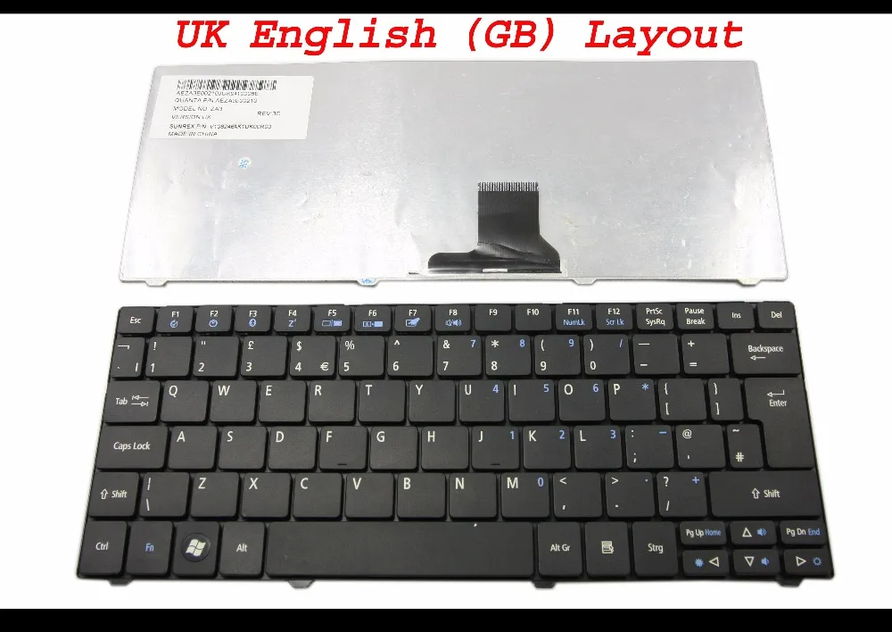 New Laptop Keyboard for Acer Aspire one 751 751H 721 3935 3936 ZA3 1810T Black UK (GB) Version - 9Z.N3C82.10U