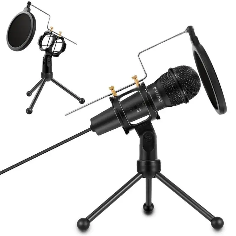 Portable Microphone Desktop Holder Stand Adjustable Desktop Shockproof Microphone Mic Tripod Stand With Windscreen Filter Shield