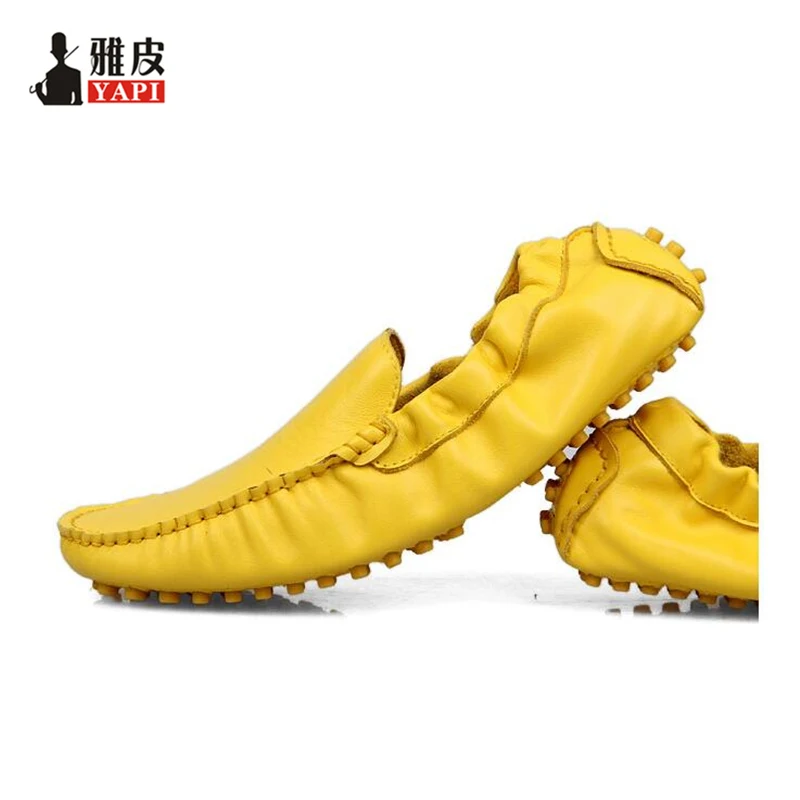 

US5-10 Summer Colors New Breathable Real Leather Casual SLIP-ON Green Shoes Men Driving Yellow Loafers