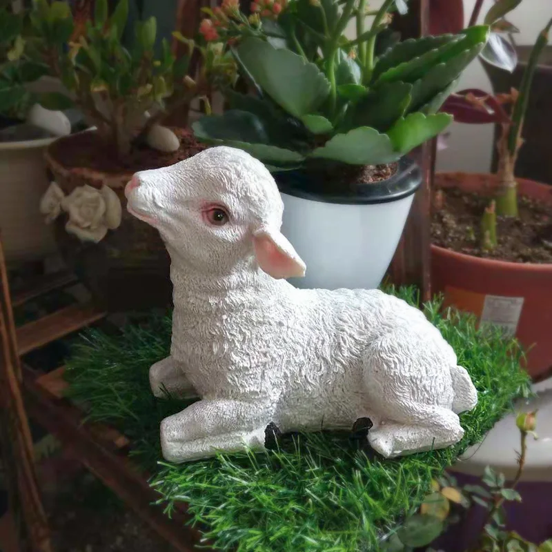 Pastoral Simulation Animal Ornaments Resin Sheep Decoration Crafts Cute Zodiac Sheep Art Outdoor Flower Garden Statue Furnishing