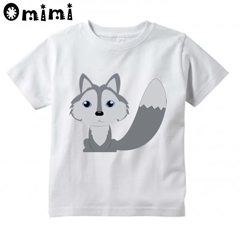 Children Watercolor Wolf And Rita Print T-shirts Boys and Girls Summer Short Sleeve White T shirts Kid Clothing Toddler Tops