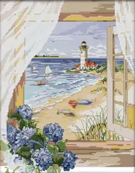 Mare paesaggio fuori dalla finestra, Contati Punto Croce 14CT Punto Croce Imposta del Commercio All'ingrosso del fumetto Cross-Stitch Kit Ricamo Ricamo