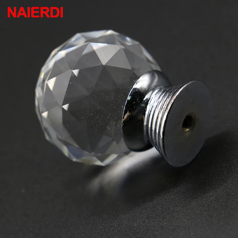 10PCS NAIERDI 20-30mm Crystal Ball Design Crystal Glass Knobs Cupboard Drawer Pull Kitchen Cabinet Wardrobe Handles Hardware