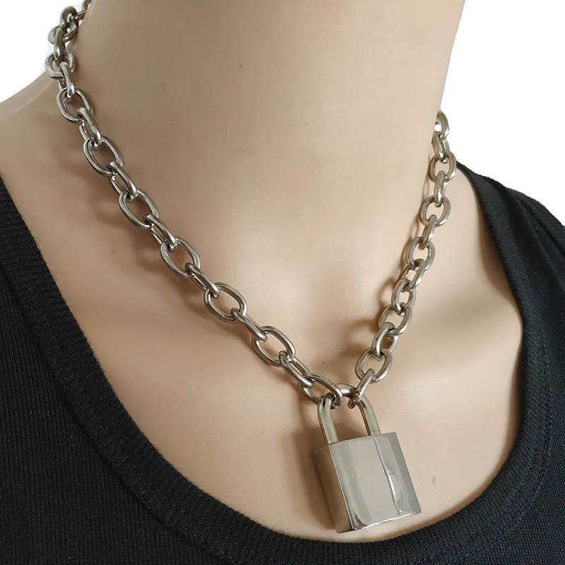 Women Jewelry Silver Color PadLock Pendant Necklace Brand New Stainless Steel Rolo Cable Chain Necklace Friendship Gifts