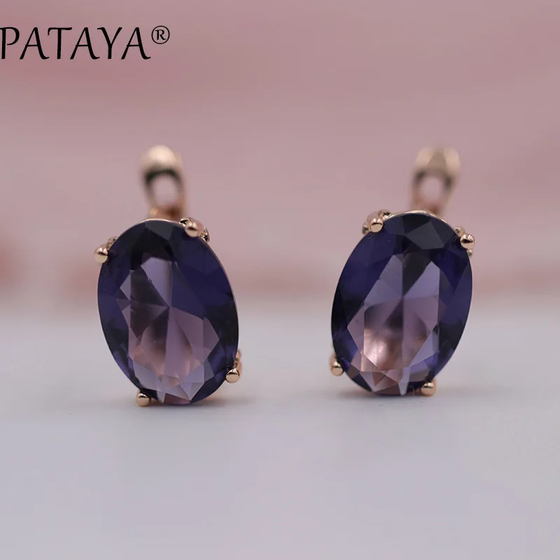 PATAYA Romantic Vintage Green Earrings 585 Rose Gold Color Oval Natural Cubic Zirconia Indian Jewelry Women Chandelier Earrings