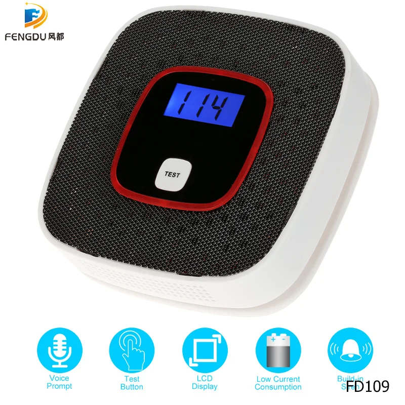 LCD 디스플레이 CO 감지기 일산화탄소 경보 센서 중독 가스 테스터 인간의 음성 경고 감지기 경보 시스템