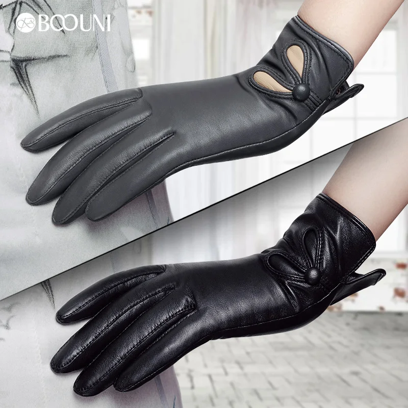 Real Leather Women Gloves Autumn Winter Plus Velvet Fashion Trend Elegant Lady Sheepskin Glove For Driving Winter Gloves NW902