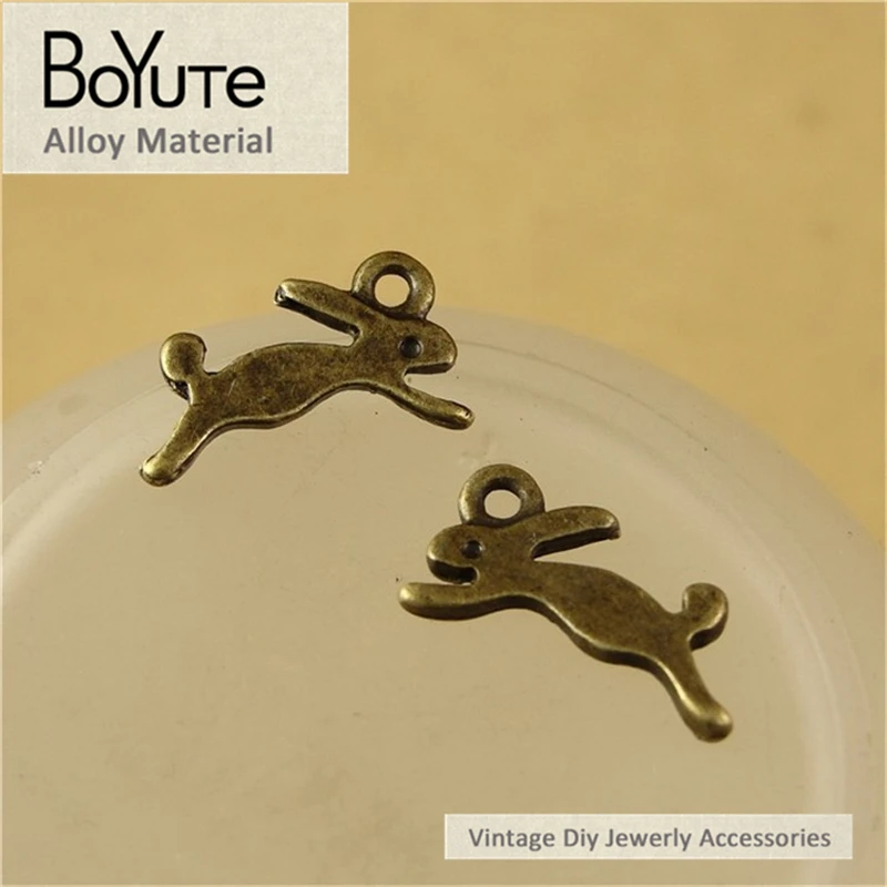 BoYuTe (100 Pieces /lot) 14*8MM Vintage Zinc Alloy Animals Rabbit Charms for Jewelry Makings Metal Diy Rabbit Pendant Charms