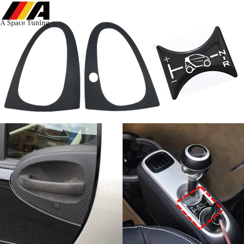 Carbon Fiber Door Handle Cover + 3D Gel Gear Shift Knob Panel Protector Car Sticker For Benz Smart Fortwo 451 Brabus 2007-2014