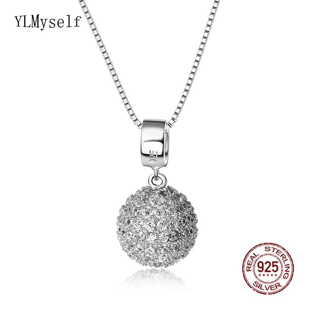 

Real 925 Sterling Silver Pendant Ball design Necklace Wonderful Jewelry Zircon Silver Choker Suspension Jewellery Birthday gift