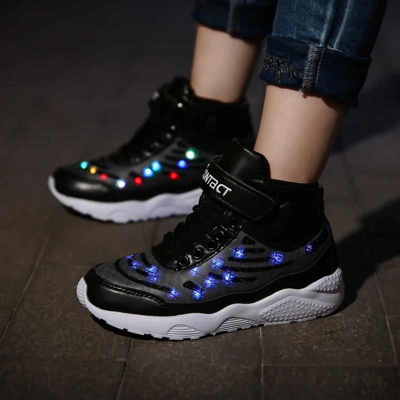 Tio jerry led sapatos para criança usb chargering acender tênis para meninos meninas brilhantes sapatos de moda escola confortável casual