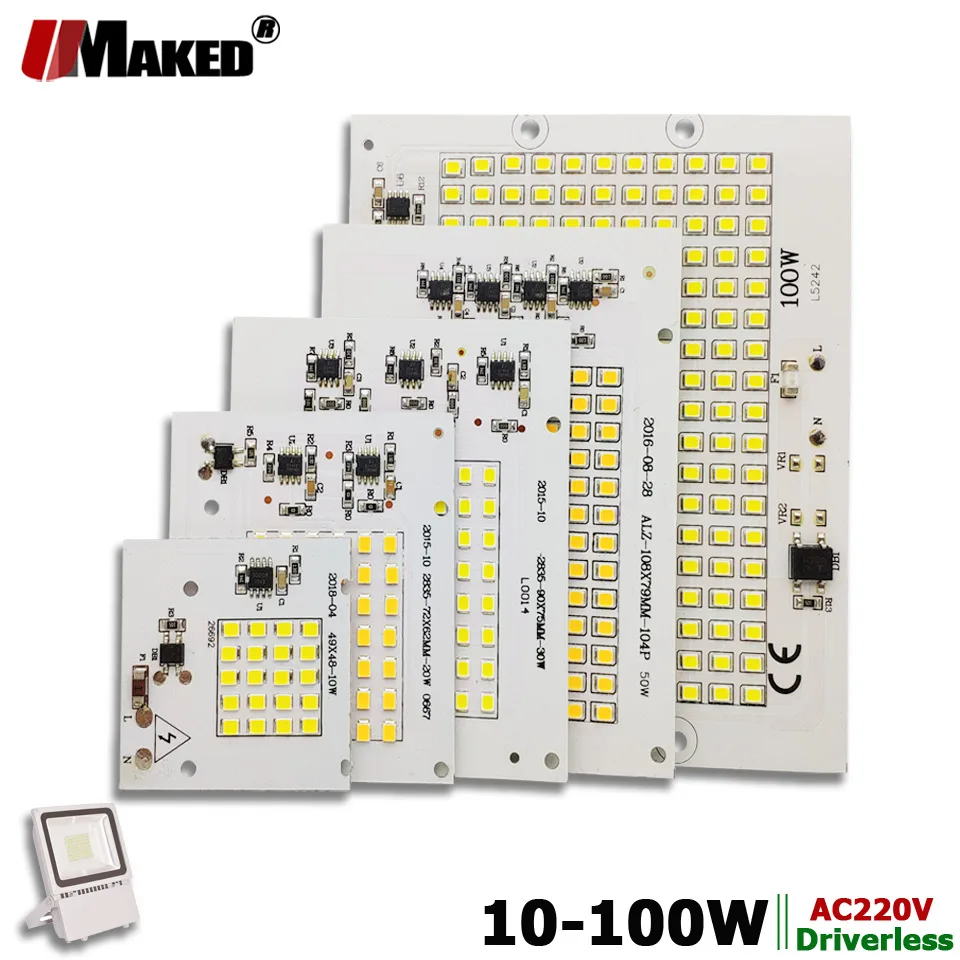 AC220V LED PCB 10W 20W 30W 50W 100W Floodlight Aluminum Plate White/Warm SMD2835 Smart IC Driver Module For Spotlight Lamps DIY