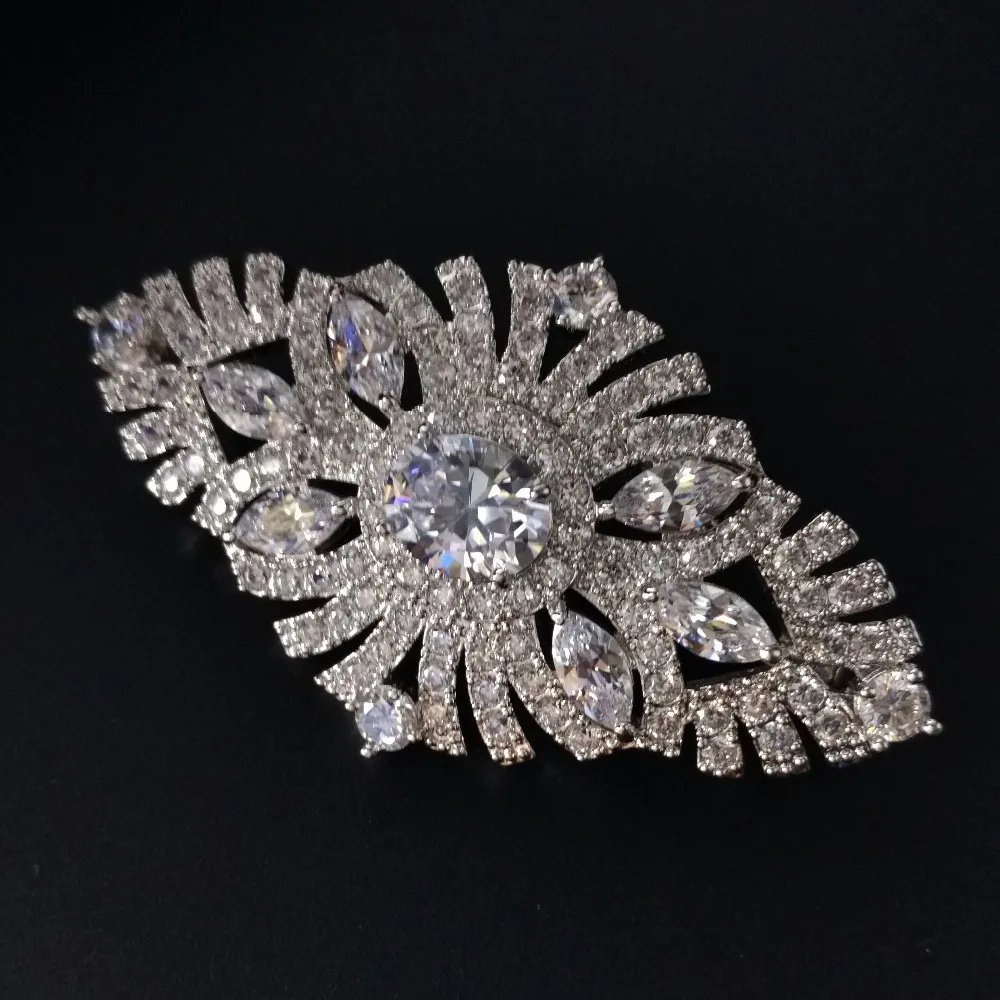 Old European Style Opens Micro Pave & Marquise CZ Filigree Art Deco Oval Brooch Edwardian Antique Pins for Women Dress Gown Coat