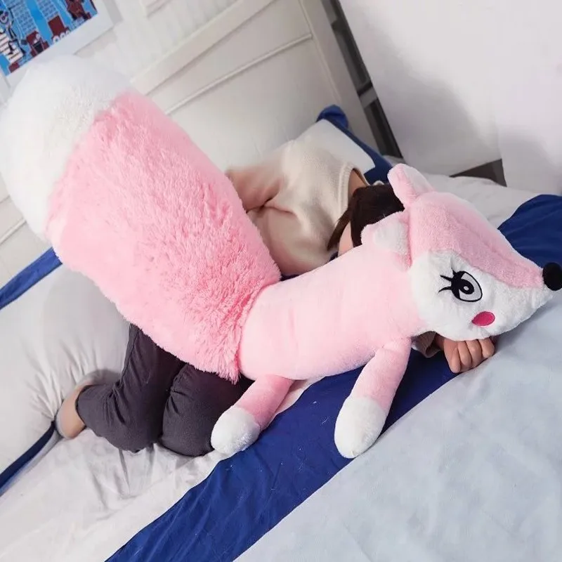 160cm One Piece Big Pink Fox Plush Toys Soft PP Cotton Stuffed Cushions Animals Dolls Sleeping Pillows Birthday Presents