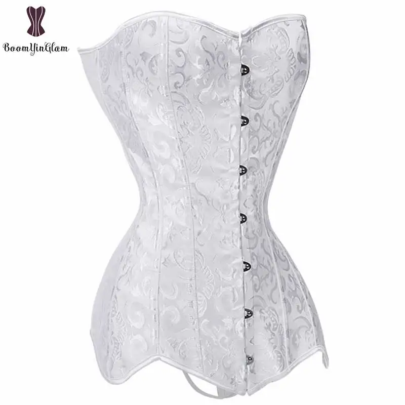Drop Shipping Corset Long Torso Corsets Cheap Black White Korset Overbust Waist Slimming Floral Bustier Women Plus Size Gorset