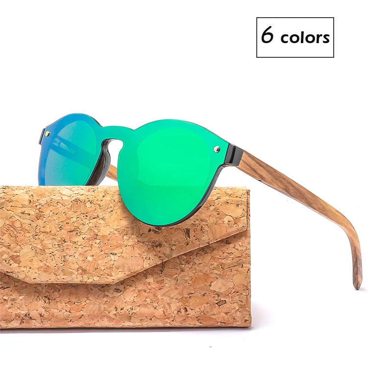 Rimless Round Wood Sunglasses For Women and Men Polarized Sun Glass With Triangle Folded Wood Grain Case 1502