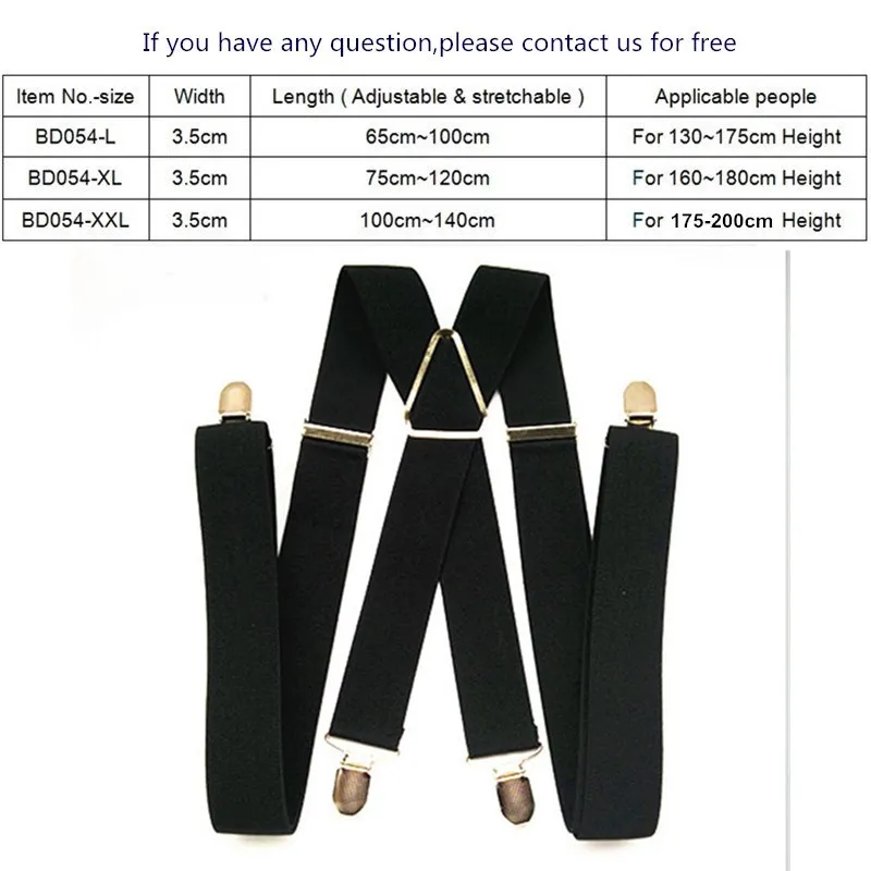 BD054-3.5*140 cm X-back Men's Suspenders Black Elastic Adjustable Hold up pants Braces for Children Adult Wedding Shirt Match