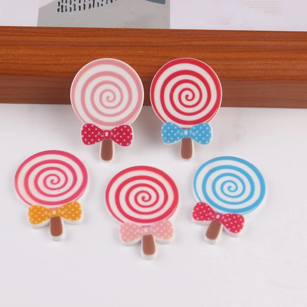 100 Potongan/Lot Kawaii Resin Cabochons Diseduh Sendiri Dekorasi Kerajinan Lollipop Planar Resin