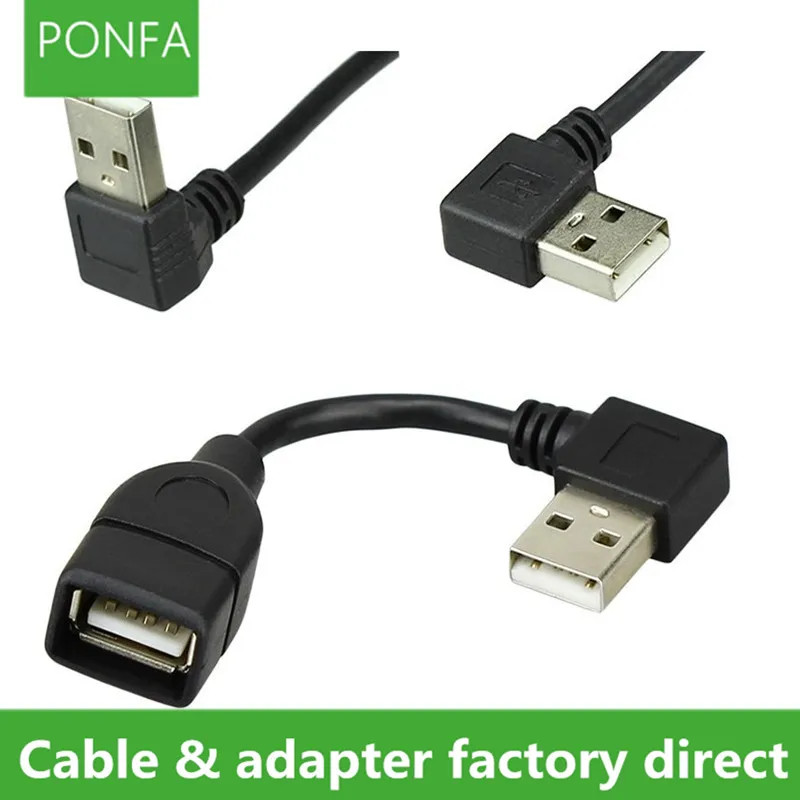 10cm 20cm 40CM USB 2.0 A męski na żeński 90 kątowy adapter przedłużający kabel USB2.0 męski na żeński prawy/lewy/dół/góra czarny kabel