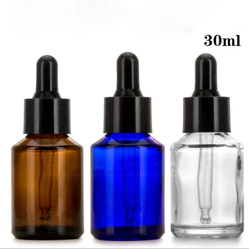 Best Price 528pcs/lot Classic 30ml Blue Clear Amber Glass Essential Oil Bottle E Liquid Cosmetic Glass Dropper Bottle For Sale