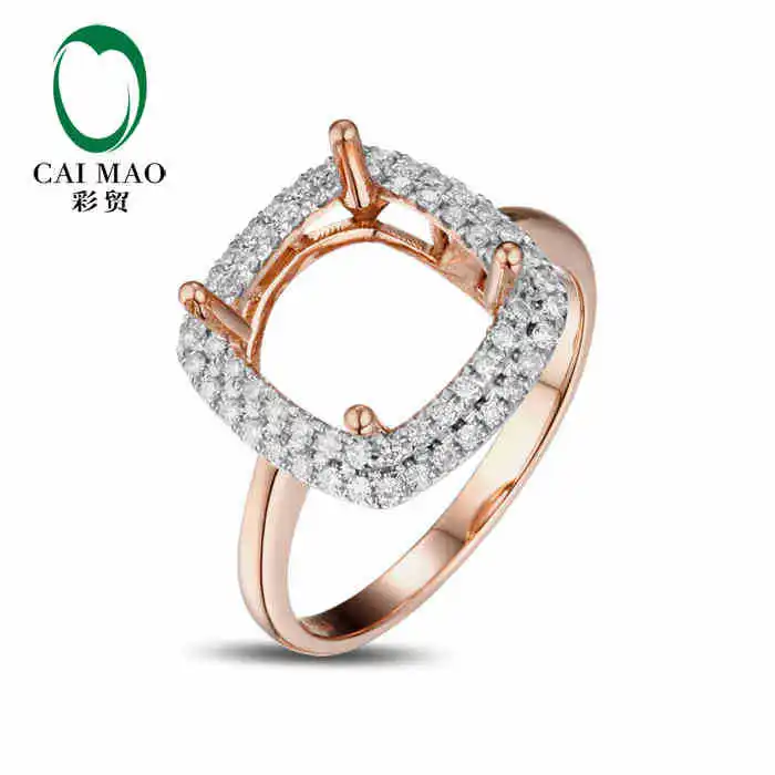 CaiMao Cushion cut Semi Mount Ring Settings &   0.31ct  Diamond 14k Rose Gold Gemstone Engagement Ring Fine Jewelry