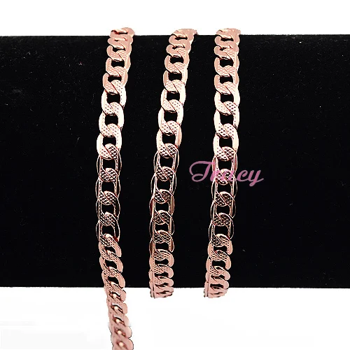 Mens Womens 5mm Width Rose Gold Color Hammer Flat Curb Carve Necklace