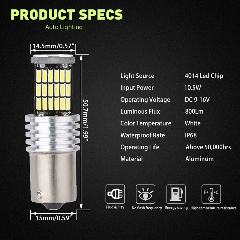 Katur 2x T15 W16W LED Reverse Light Bulbs 920 921 912 Canbus 4014 45SMD Orange LED Backup Parking Light Lamp Bulbs DC12V BA15S