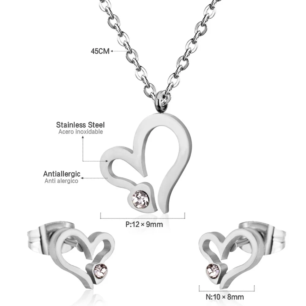 LUXUSTEEL pendientes Women Jewelry Sets Stainless Steel Heart Pendant Necklace Earrings Brinco Wedding Jewelry Accessories Party