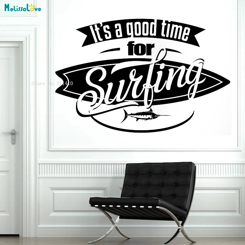 It's Time for Surfing with Swordfish Surfboard Wall Sticker Extreme Sports Home Decor Self-adhesive Cool Art Vinyl Poster YT1762