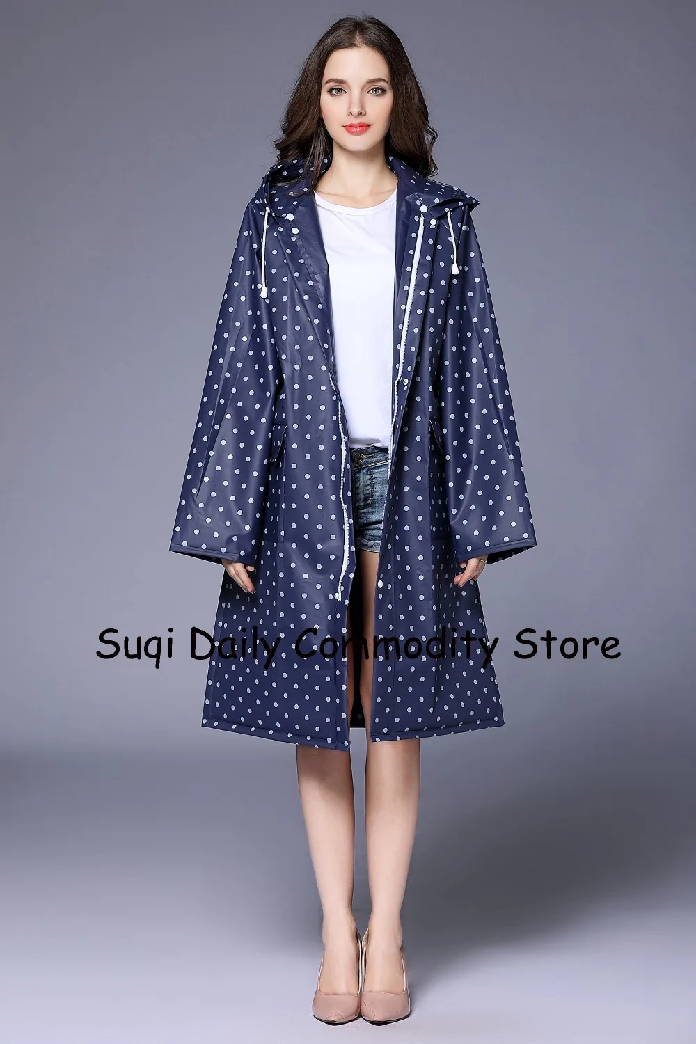 New Fashion Personality  Dot Long EVA Waterproof  Rainwear With Hood  Adults Outdoor Travel Women Bicycle Raincoat  Rain Jacket