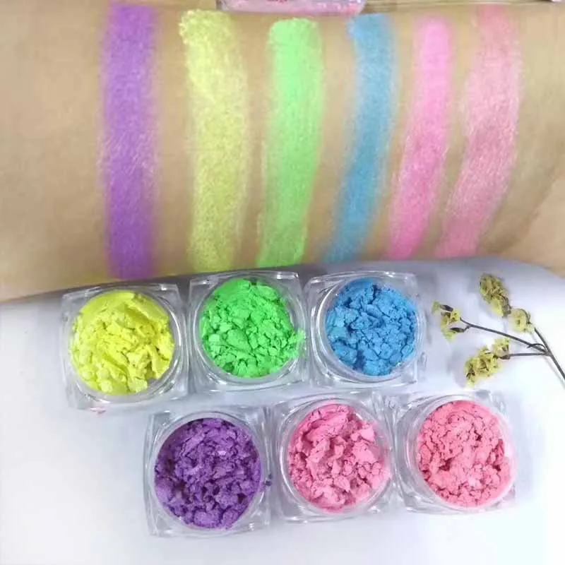 6colors/set Neon Pigment Nail Powder Dust Ombre Nail Glitter Fluorescent color Powder Nail Polish Dust UV Gel Nail Decorations