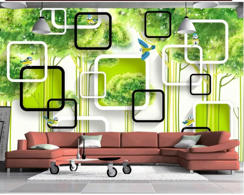 

Custom photo wallpaper 3D stereoscopic Green woods birds TV background wallpaper 3d mural wallpaper