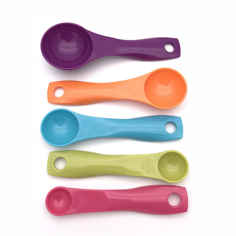 Aomily 5pcs/Set Colorful Coffee Measuring Spoons Plastic (1/2.5/5/7.5/15ml) Spoon Super Useful Sugar Coffee Cake Baking Spoon