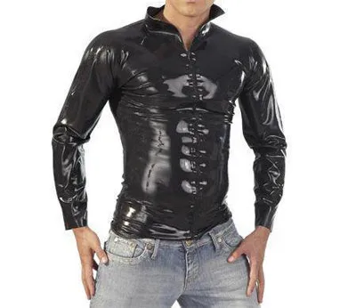 

Latex Skintight Shirt Front Zipper Men Sexy Rubber Tops Rubber Coat For Man Customize Service