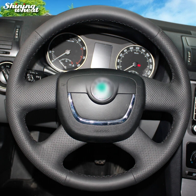 

Shining wheat Genuine Leather Steering Wheel Cover for Skoda Octavia Superb 2012 Fabia Skoda Octavia a 5 a5 2012 2013 Yeti