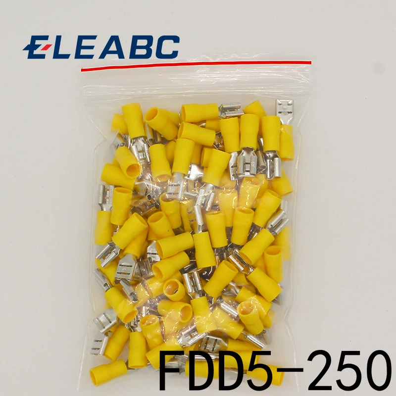 FDD5.5-250 FDD5-250 Female Insulated Electrical Crimp Terminal for 4-6mm2 wire Connectors Cable Wire Connector 100PCS/Pack FDD